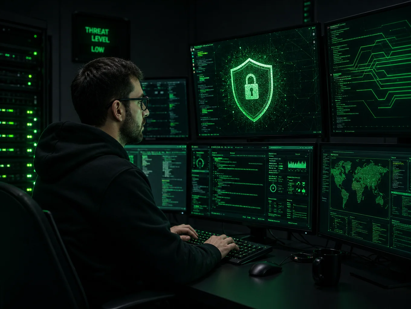 Remote cybersecurity team monitoring real-time perimeter protection