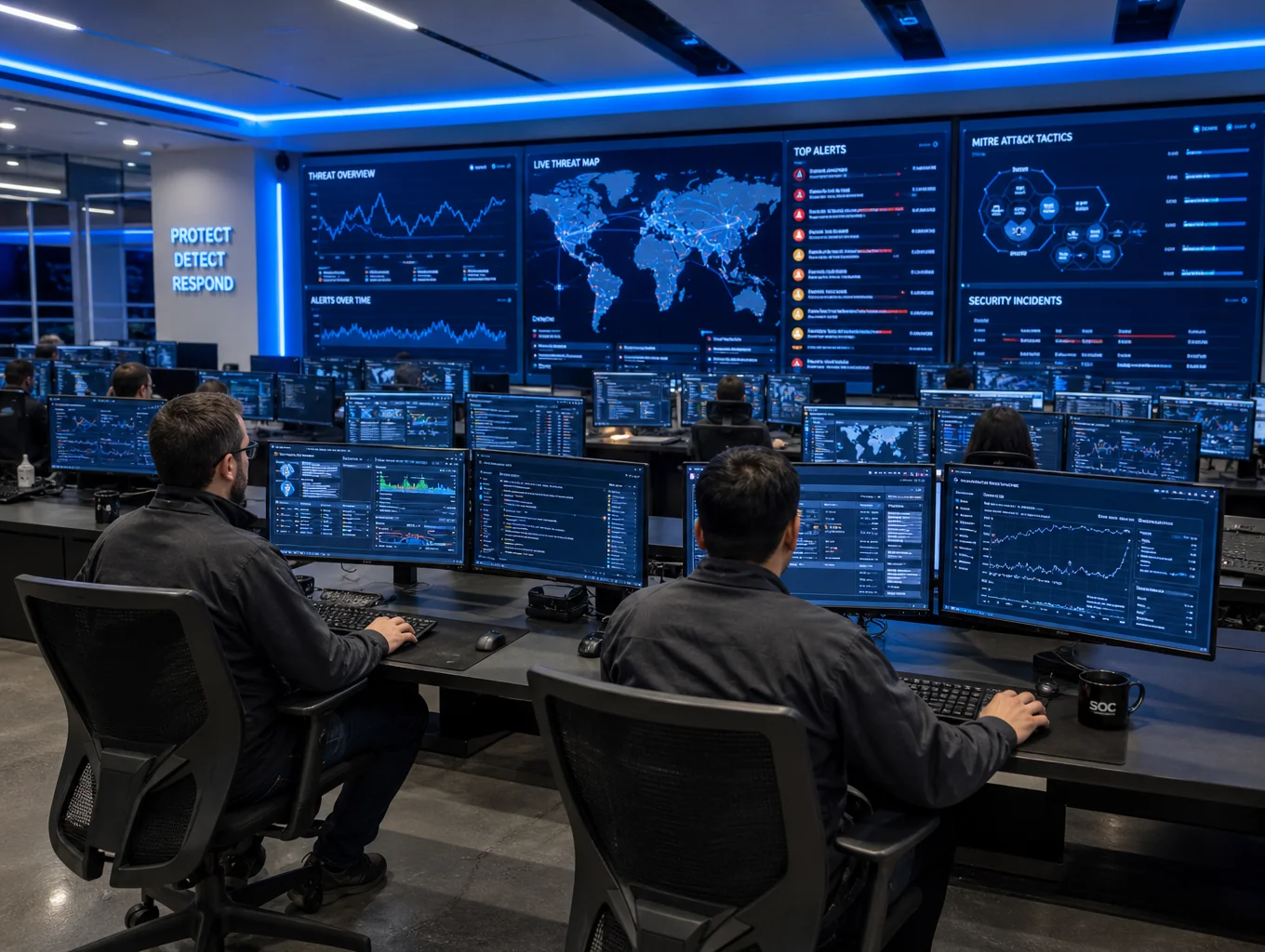 Cybersecurity operations team working in command center